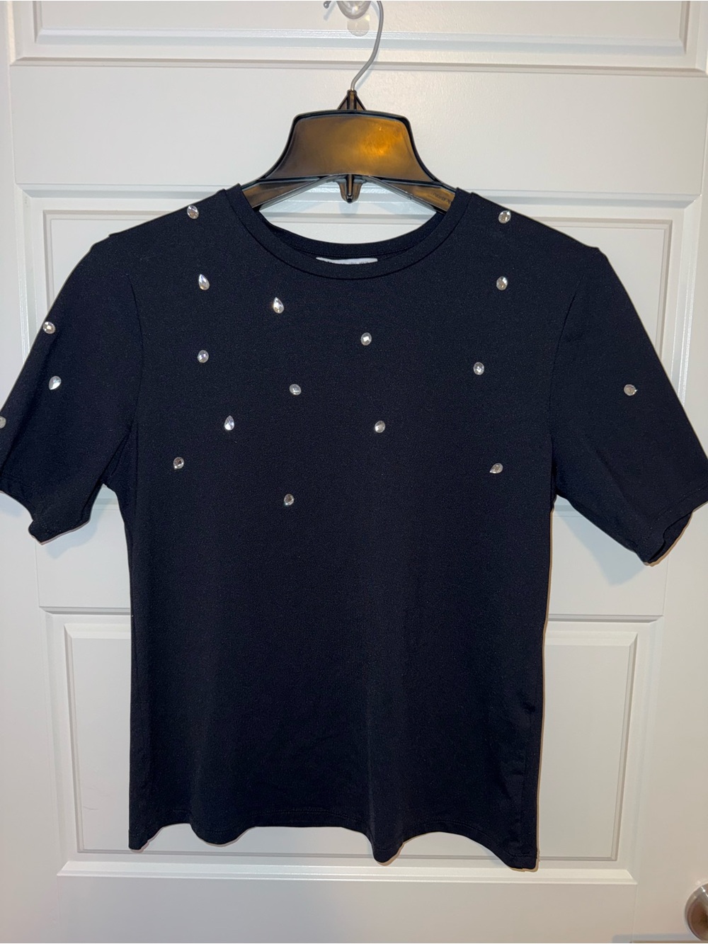 Zara Black Short-Sleeve Tee with Silver Stud Accents